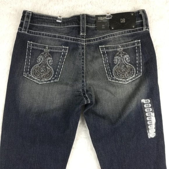 D9 District 9 Womens Jeans Turner Curvy Boot Blue Denim Jeweled Dark Wash 30 New - Picture 4 of 16